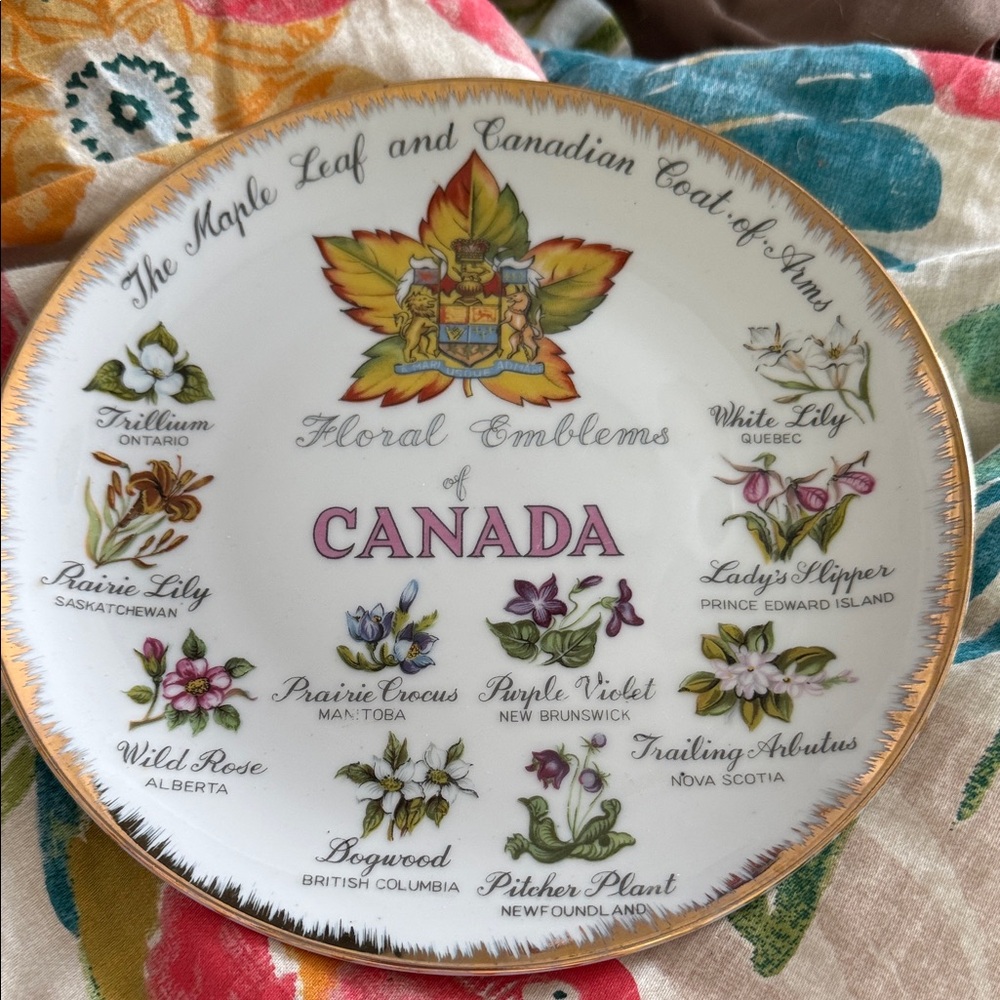 Vintage 1960’s Floral Emblems of Canada Decorative Plate made in Japan 8.25”